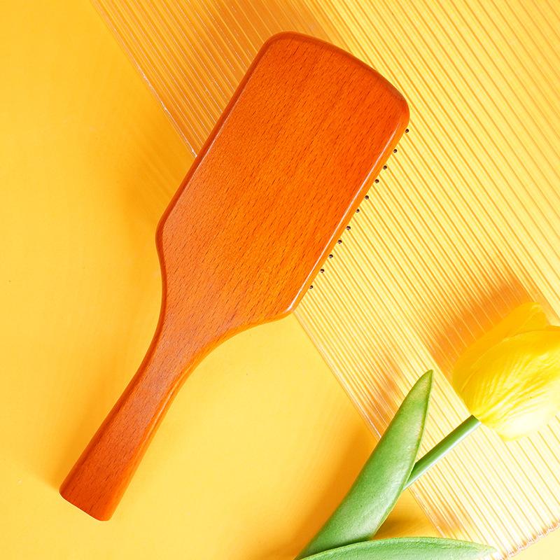 Scalp Massage with High Elasticity Air Cushion Comb, Beech Wood Straight Hair Shape, Airbag Comb