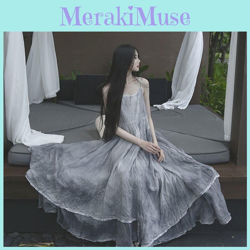 New Chinese Style Vintage Summer Long Dress With Knitted Fabric For Ladies Wear