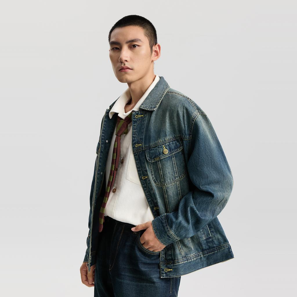 Lee Denim Jackets Men's Dark Blue Lapel Moderate Straight Fit LMT011190203487A09202