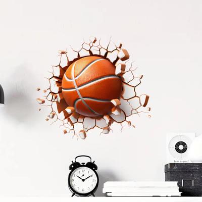 3D Basketball Wall Sticker Basketball Break Through The Wall Decor Self Adhesive Removable Wall Decal for Boys Bedroom Living Room Decor