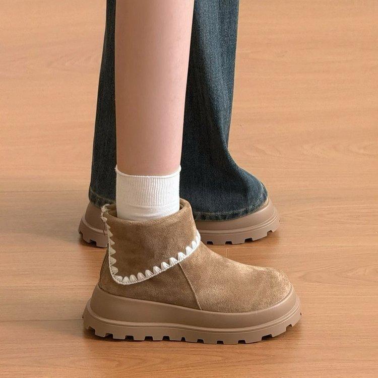 Women's Large Size Frosted Winter Warm Fur One Snow Boots Padded Lining Ankle Boots Non-slip Hiking Sports Cotton Boots