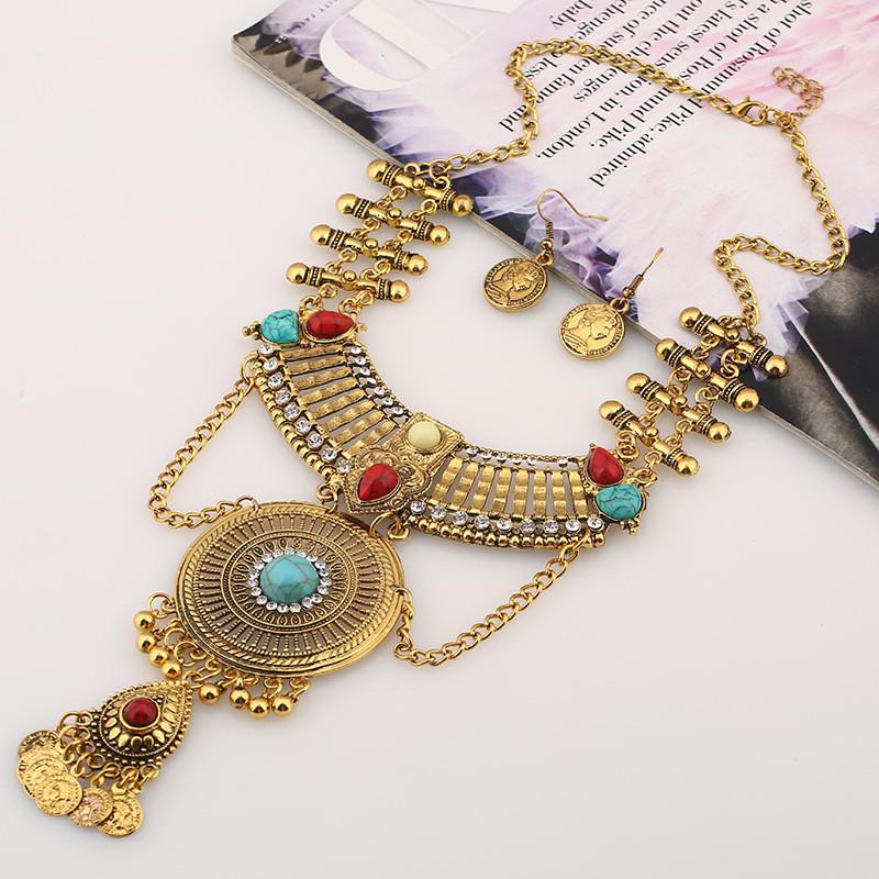 Ethnic Style Simulation Gemstone Decoration Women Necklace And Earring Set