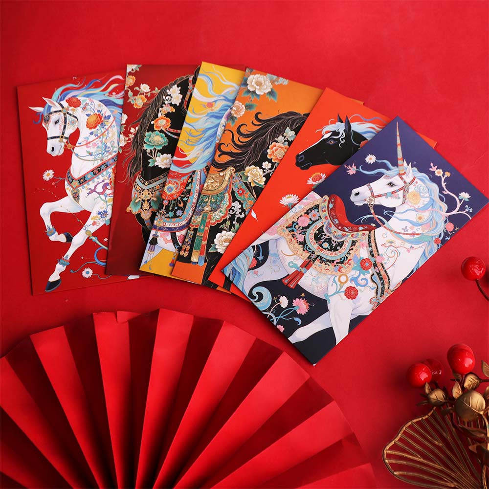 6 pieces Horse Year Design Chinese New Year Envelope Cartoon Traditional Money Envelope Creative Blessing Lucky Red Pockets