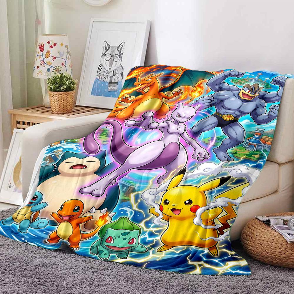 Poket Monster Anime Print Flannel Blanket High Quality Warm Comfortable Cover for All Seasons Perfect for Gifts Home Decor