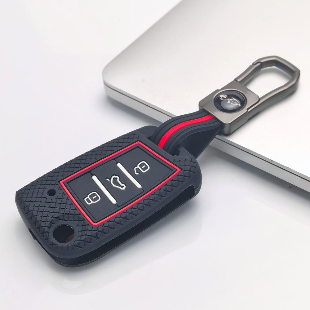 Silicone Car Key Cover Fob Case Keychain 3 Buttons Key Protector Holder, Fits Volkswagen Golf Tiguan Passat Octavia A7 MK7 MK2 B8 Skoda Superb