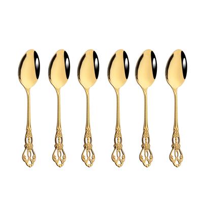 6-teiliges Gold-Exquisite Vintage-Teelöffel-Set aus hochglanzpoliertem Edelstahl, kleiner Löffel für Kaffee, Eis, Löffel