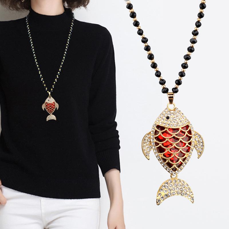 Women's Fashion Crystal Sweater Necklace with Flower Pendant - 2021 Versatile Charm Accessory