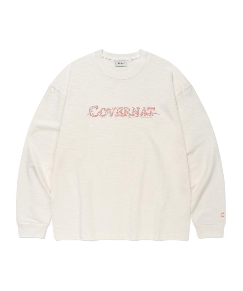COVERNAT Slub Sketch Logo Graphic Long Sleeve White