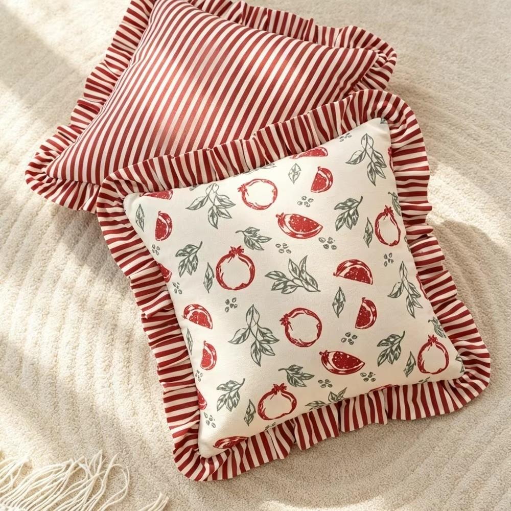 Piping Design Ruffled Edge Pillowcase Striped Print Striped Printed Cushion Cover Sofa Use
