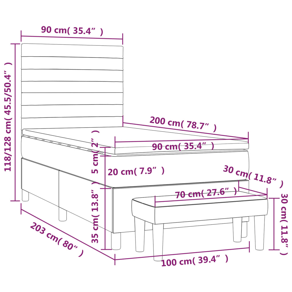 Box Spring Bed with Mattress Cream 90 x 200 cm Fabric