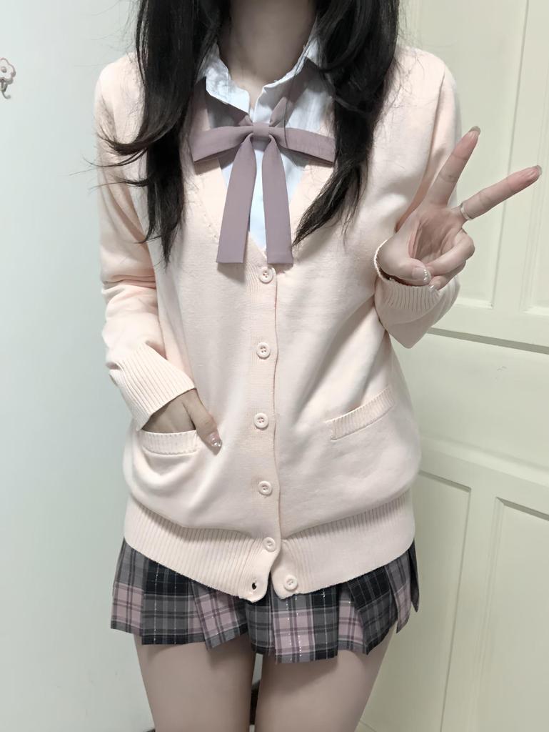 Original JK Basic Solid Color Long Sleeve Cardigan Sweater - Japanese Uniform Style, Versatile Loose Fit Knitted Top.