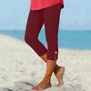 Women's Summer Fashion Color Elastic Waist Sports Yoga Button Casual Cropped Pants