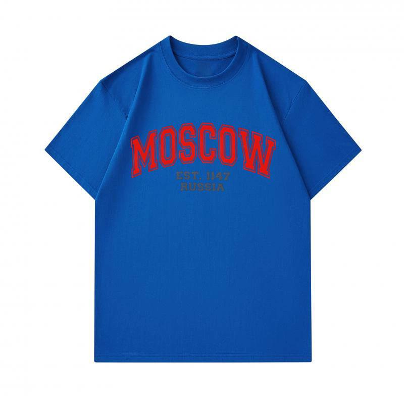 Men's 100% Cotton Crew Neck Short Sleeve T-Shirt, Retro Moscow Russia EST. 1147 Letter Print Casual Soft Breathable Summer Daily Wear Tee for Men