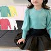 Candy Color Fashion Baby Girls Rib Long Puff Sleeve Irregular Lovely O Neck Spring Autumn Knitted Sweater