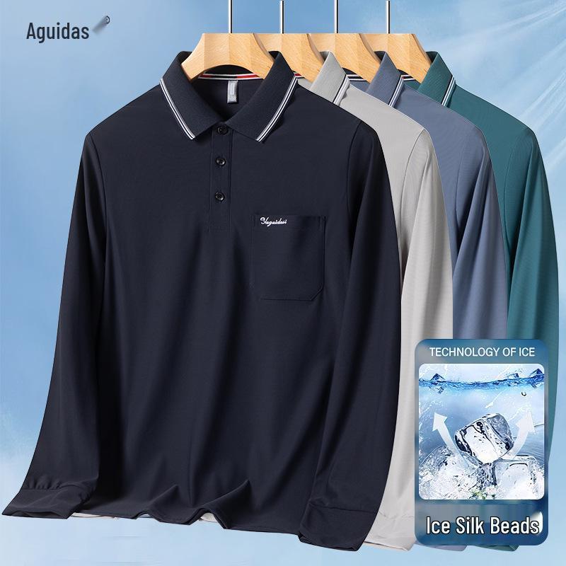 Men's Ice Silk Long-Sleeve T-Shirt for Dad - Lightweight Sun Protection for Spring and Autumn