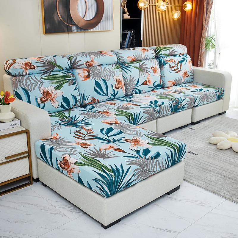 Bedruckter Sofa-Sitzkissenbezug, elastisch, Haustiere, Kinder, Wohnzimmer, Blumenmuster, dehnbar, waschbar, abnehmbarer Schonbezug, Möbelschutz