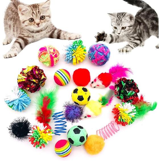 PET SHOW 20 Pcs Cat Crinkle Toy Ball 2.5inch Mylar Cat Pounce Chase Toys Colorful Paper Ball Chase Training Activity for Cats Kittens