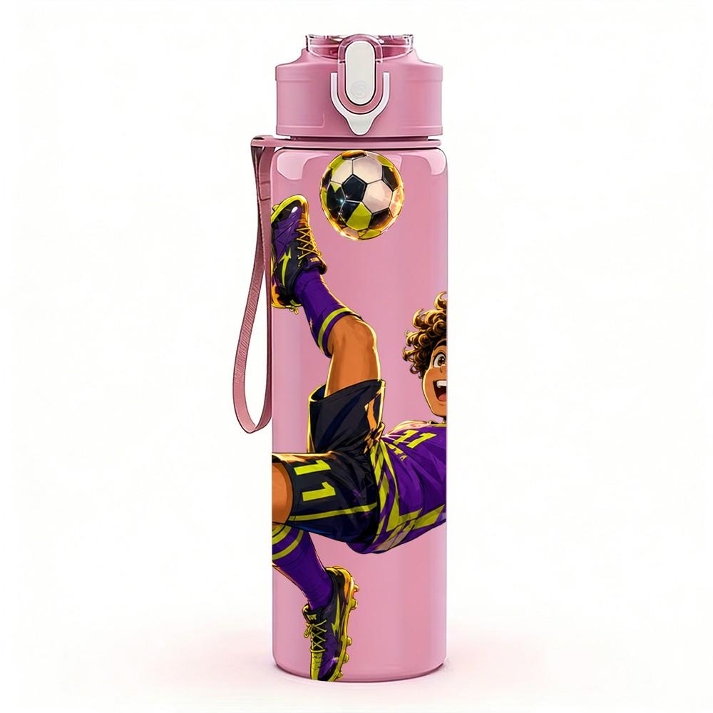 1PC Soccer Athlete Jump Kick Action 750ml Color Plastic Sports Water Bottle Leakproof Flip Straw Lid Suitable for Sports Office Home Use