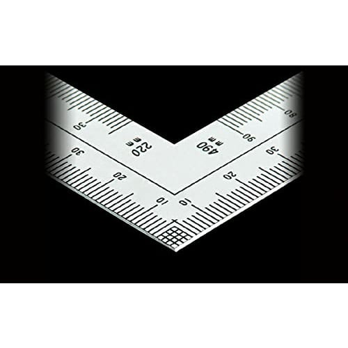 Shinwa Sokutei Wide Pita Curved Ruler, Same Graduations on Front and Back, Internal Graduations at End Point, JIS Standard, Silver, 50cm, 10034