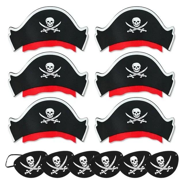 12Pc Pirate Eye Patches Felt Skeleton One-eyed Patch Hat Halloween Captain Pirate Costume Cosplay Kids Birthday Party Decoration