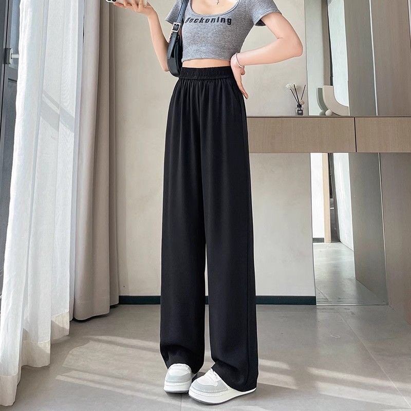 Black Loose Pants Women s Summer Thin Drape Casual Pants Loose Slim Looking Large Size Women s Wear Straight-Leg Trousers Women Black Trousers (Summer Style) XL
