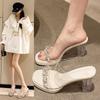 2025 Rhinestone PVC High-heeled Sandals Summer New Silver Transparent European and American Temperament Women's Shoes Slippers