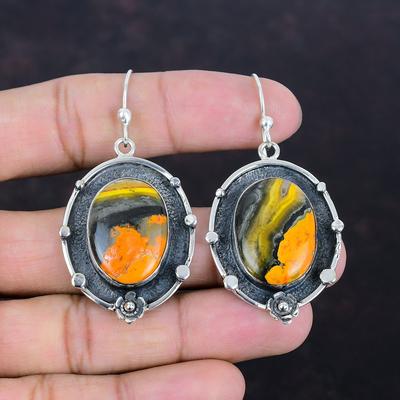 Pendiente de Jaspe Abejorro Pendiente de Piedra Natural Joyería Antigua Pendientes de Plata de Ley 925 Pendiente Hecho a Mano Regalo Para Ella Joyería de Plata