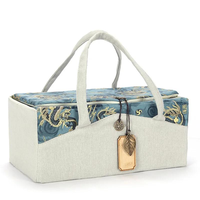Chinesische Handtasche Innen Verstellbar Kostenlose Teetassenbeutel Auto Tragen Outdoor Tee-Set Organizer Verdickte Tragetasche