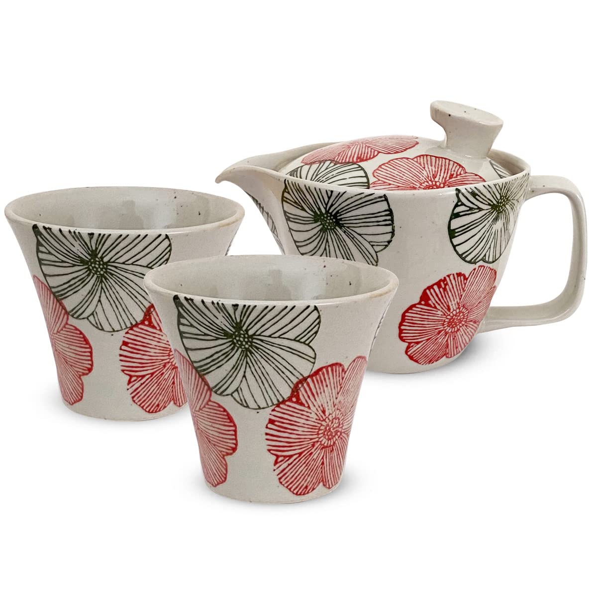 

Kunzan Kiln Teapot Hasami Made in Japan Pair of Tea 240ml and for with Tea Floral Red J-kitchens Set, Ware, (Teapot, Teacups, Set), 140ml, 1-2 people,