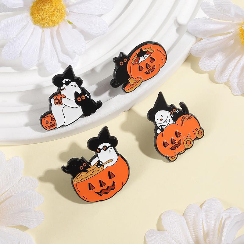 Halloween Pumpkin Cat Enamel Pins Custom Cute Ghost Mr. Brooches Lapel Badges Clothes Animal Jewelry Gift for Friends