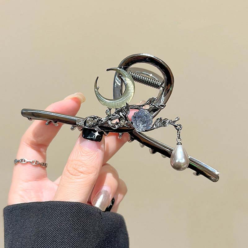 

Новая Мода Металлическая Луна Заколка для Волос для Женщин Девушек Простая Черная Жемчужина Цветок Хвост Зажим Заколки Аксессуары для Волос