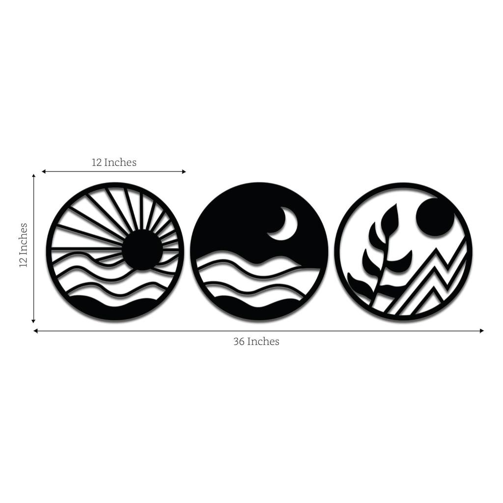 Pre-Laminated Pine Wood Round Landscape Wall Art | Laser Cut Precision | For Home Décor | For Gifting (Set of 3)