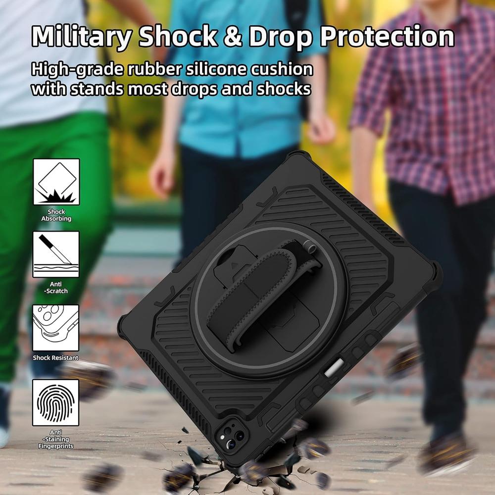Case for IPad Pro 12.9 Air 11 13 2024 360 Kickstand Hand Strap Pencil Holder Cover IPad A16 11th 10.9 7 8th 10.2 Mini 4567 Funda