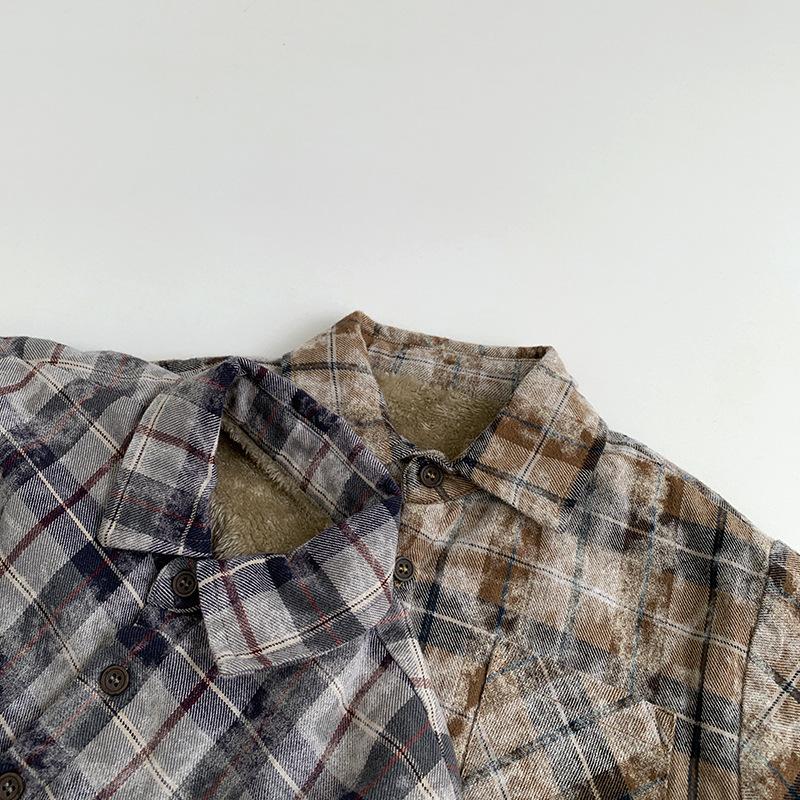 Toddler Kids Plaid Fleece Lined Warm Long Sleeve Casual Shirt For Boys And Girls