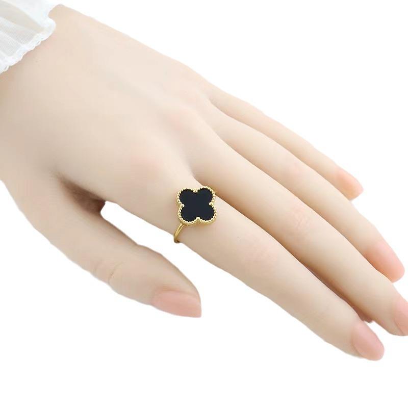 Fashion Simple Four-Leaf Clover Ring Simple Hundred Ins Style 18k Open Adjustable Ring Women's Ring