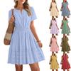 Trendy V-Neck Ruched Puff Sleeve Women's Dress