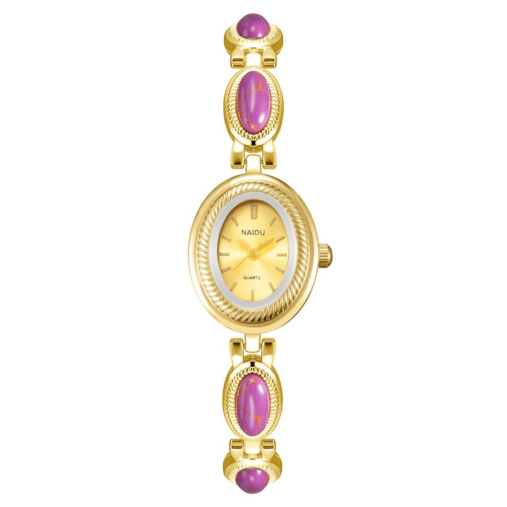 Damen Vintage Uhr mit farbigen Edelsteinen Schmuck Armband Armbanduhr