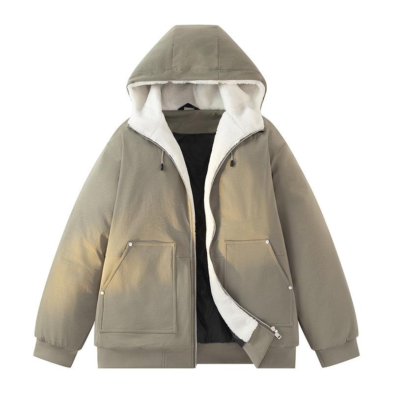 

Зимняя плюшевая толстая хлопковая куртка с капюшоном для мужской спортивной теплой хлопковой одежды XXL дубильная кора