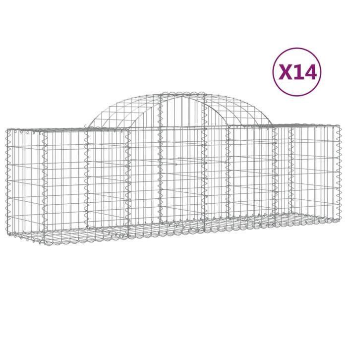 VidaXL Paniers à gabions arqués 14 pcs 200x50x60/80 cm fer galvanisé, gabion, cage de gabion, panier de mur de gabion, mur 3146290
