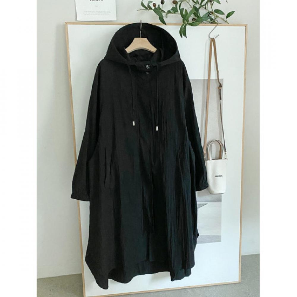 Shop   Women S overSized Nylon Long Hooded Jumper Black Dgb Wjp 4132
