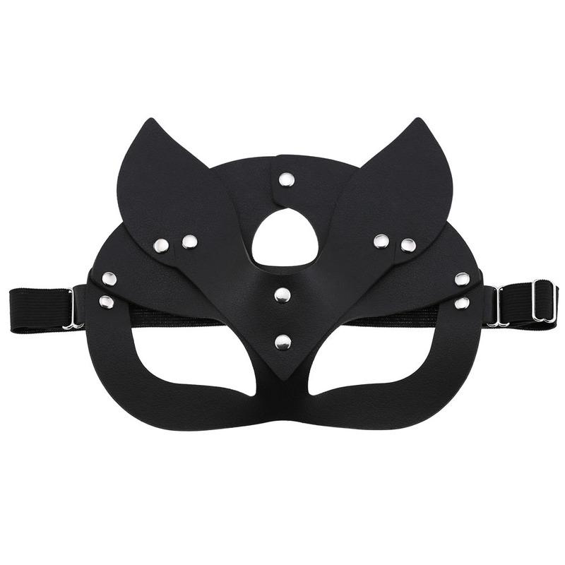 

Leather Mask Fox Halloween Party Masquerade Multicolor Rhinestone Half Girl Face чёрный
