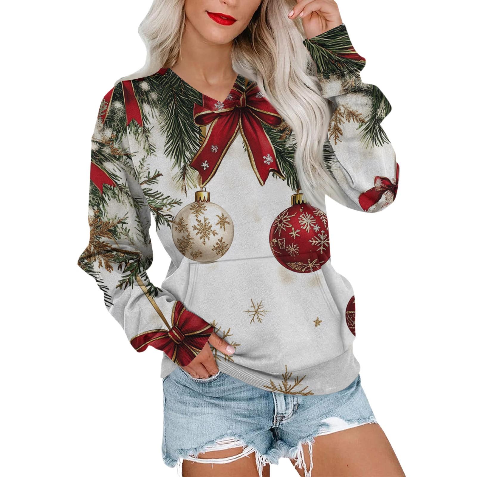 

Женская рождественская толстовка с V-образным вырезом, длинный рукав, повседневный легкий пуловер XL винный