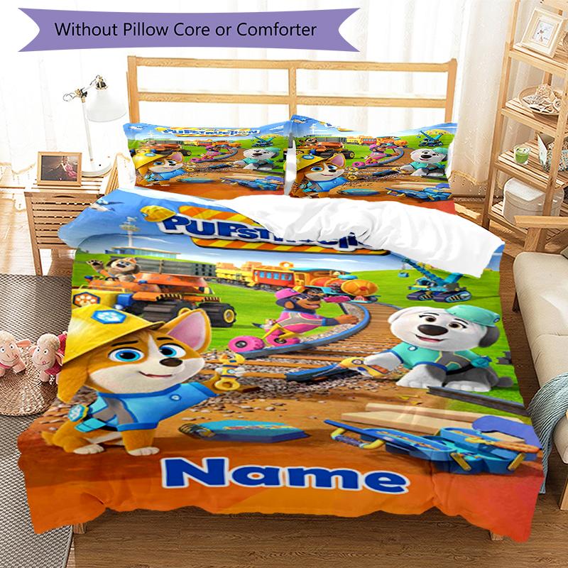 3pcs Custom Name Pupstruction Bedding Set Duvet Cover Closure Includes 1 Duvet Cover & 2 Pillowcases, Soft and Comfortable for All Seasons.