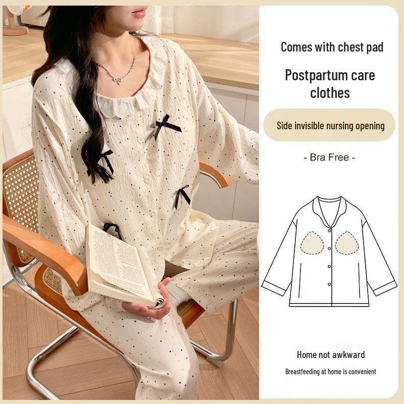 

Пижама для беременных и кормящих больших размеров - Комплект домашней одежды с длинным рукавом для послеродового периода на весну и осень XL (120-140 Jin)