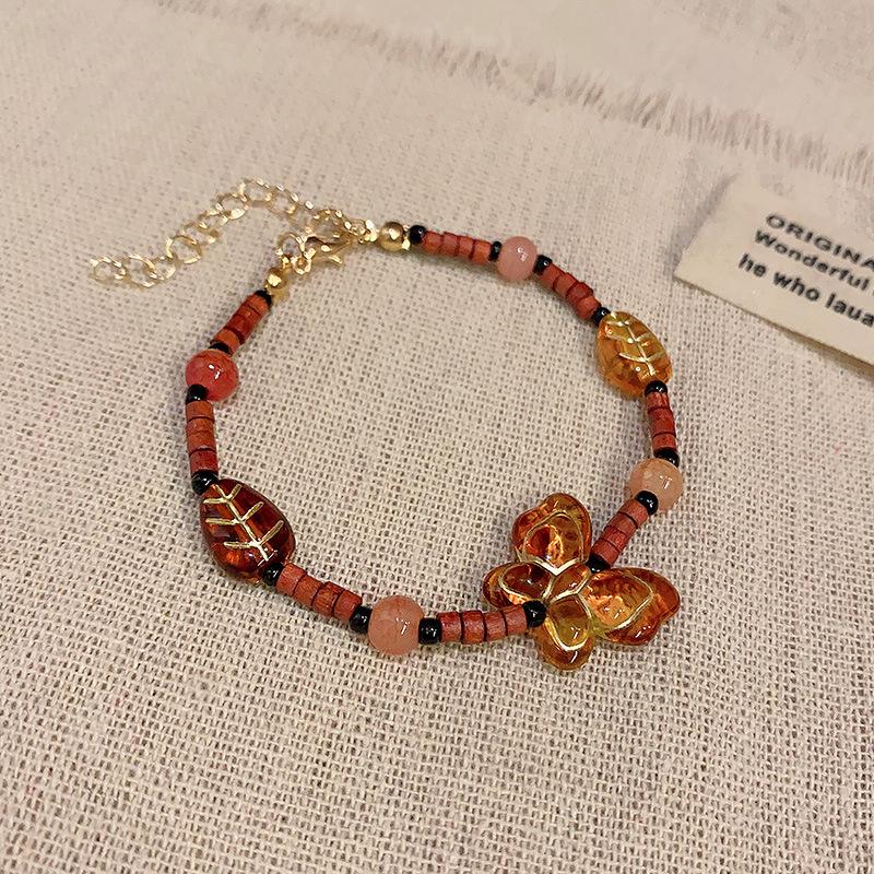 Retro ethnic style flower butterfly beaded bracelet female design bracelet personalized hand