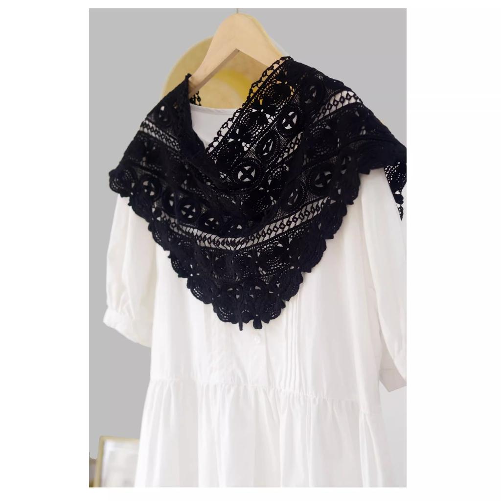 Johnature Handmade Crochet Triangle Scarf Versatile Spring Summer Women Solid Color Hollow Shawl Scarf