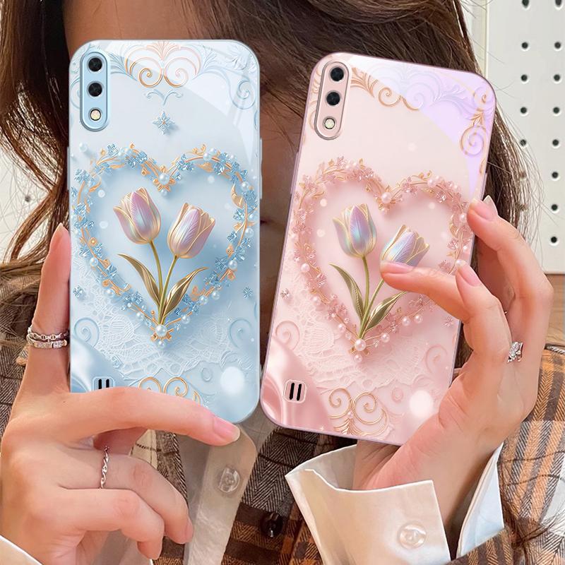 Love's Pink Purple Tulip For Samsung M02 12 Note 8 9 10 20 A 01 A02 A03 Core 04 05 06 10 12 13 14 15 A16 Glass Ultra Phone Case