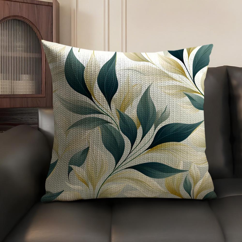 Leaves Ins Cushion Cover Natural Linen Organic Fabric Double-Sided Printing Sofa Home Decor Gift Pillow Case