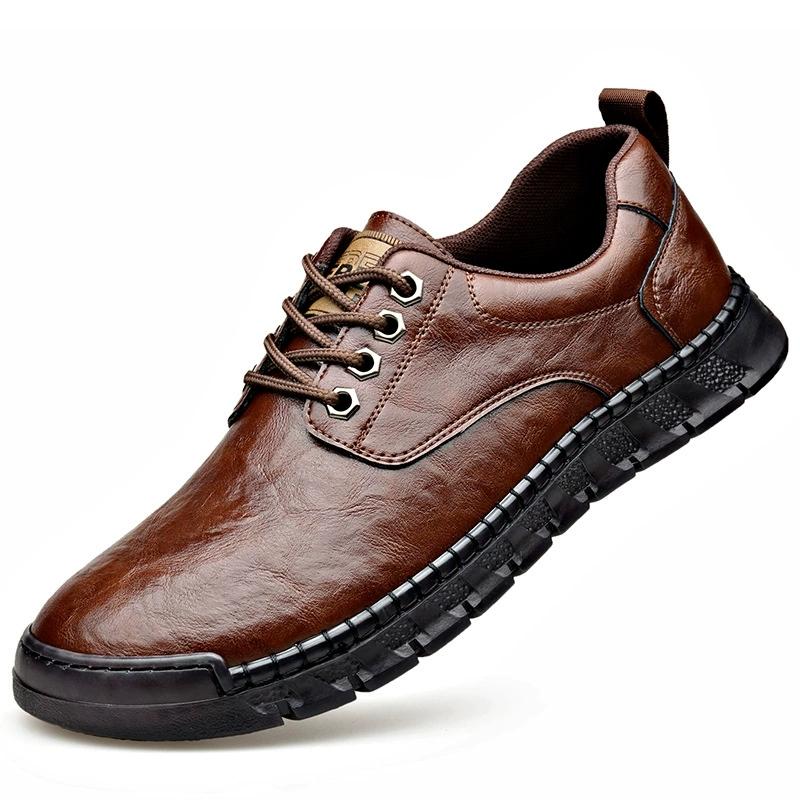 2026 New Genuine Leather Board Shoes Mens Spring Autumn Casual Leather Office Shoes Comfy Outdoor Designer Thick Bottom Shoes