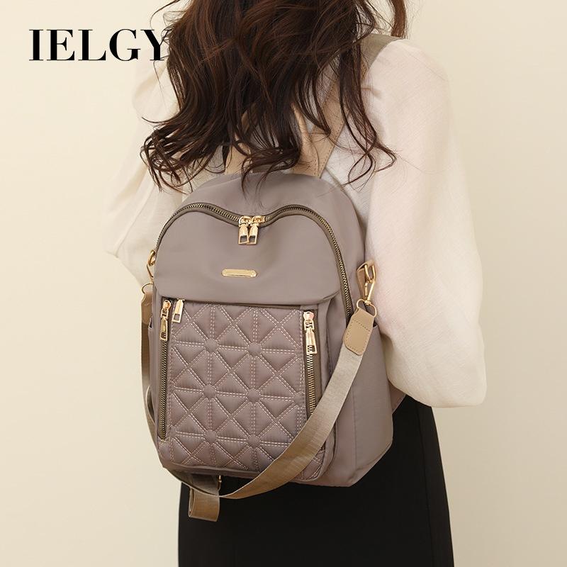 IELGY women's rhombus embroidered thread backpack, Korean version of versatile large-capacity water-proof travel backpack